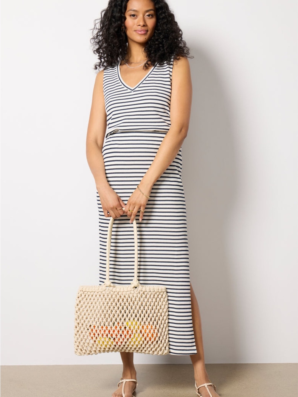 Z Supply Black and White Striped Midi Skirt & Tank Set